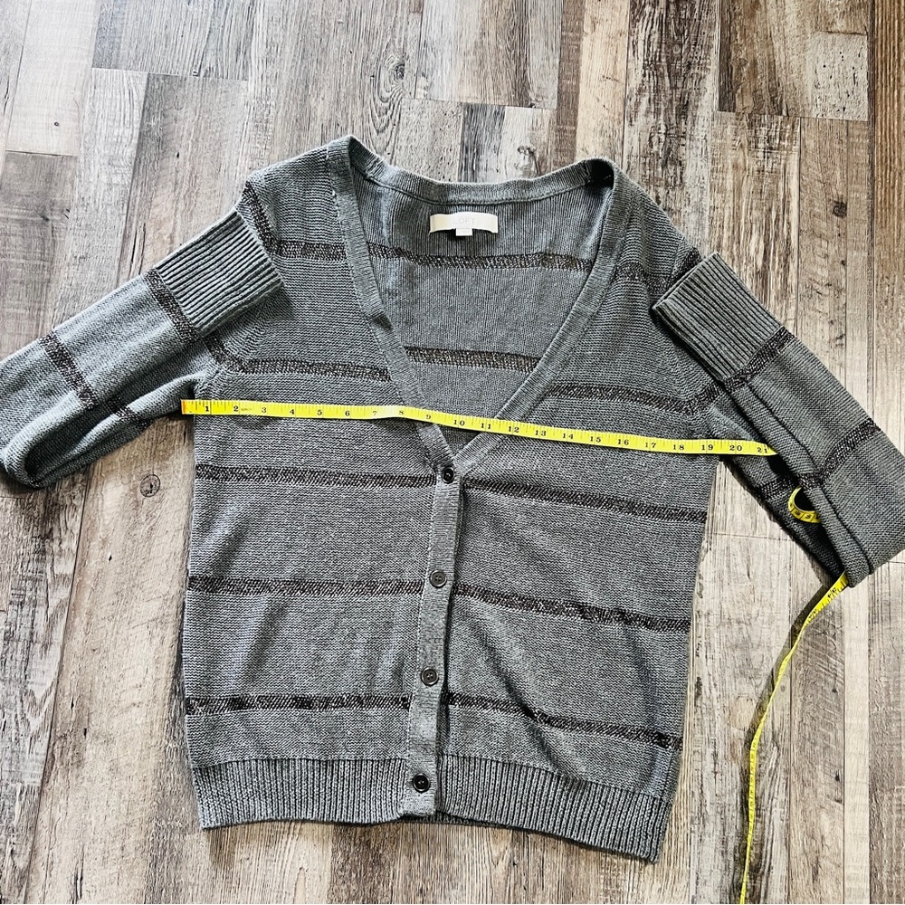 LOFT Sweater sheer silver metallic stripe V neck Size L NWOT - Picture 6 of 8